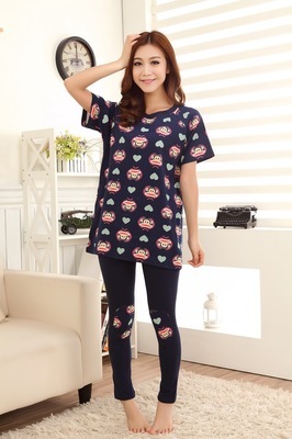 【2014春夏新款糖果色睡衣 愛(ài)心卡通短袖睡衣套裝女睡衣 日系家居服】?jī)r(jià)格,廠家,圖片,家居服、睡衣、浴袍,汕頭市潮陽(yáng)區(qū)銅盂艾妮服裝廠-